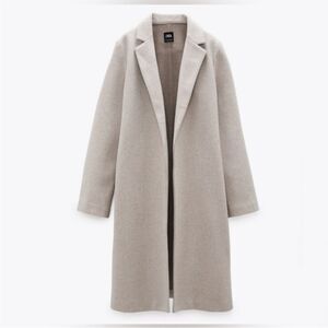 Zara Small Heathered Grey Beige Lapel Oatmeal Jacket Trenchcoat Cozy Fall Winter